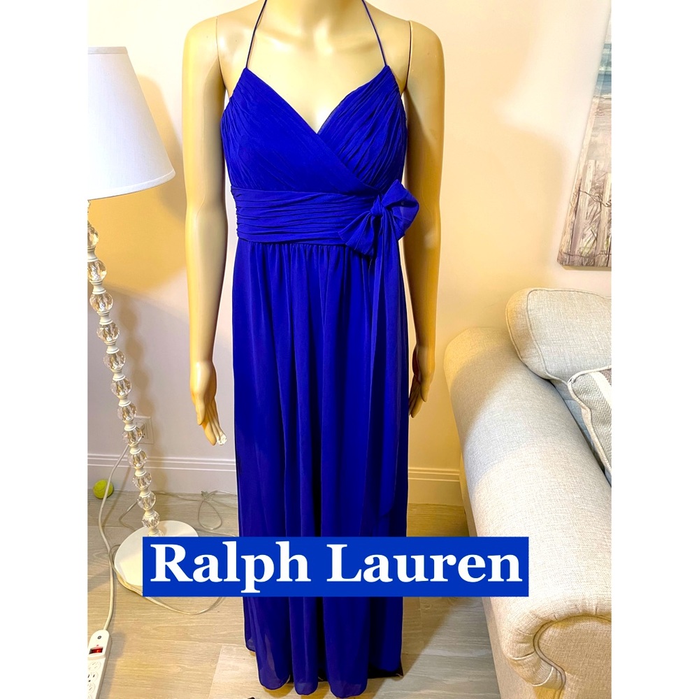 Ralph Lauren, Navy Crossover halterGown Sz 6